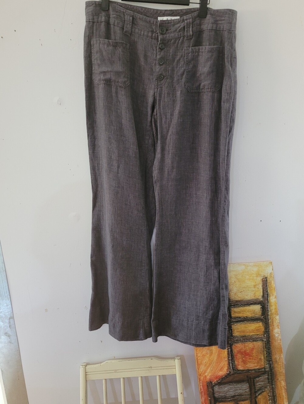 CAbi 12 Wide-Leg Button-Front  Heather Brown 100% Linen Trousers